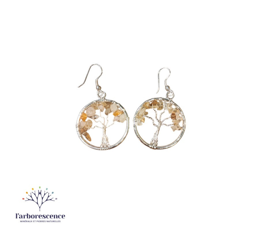 Boucles d'oreilles Arbre de vie citrine